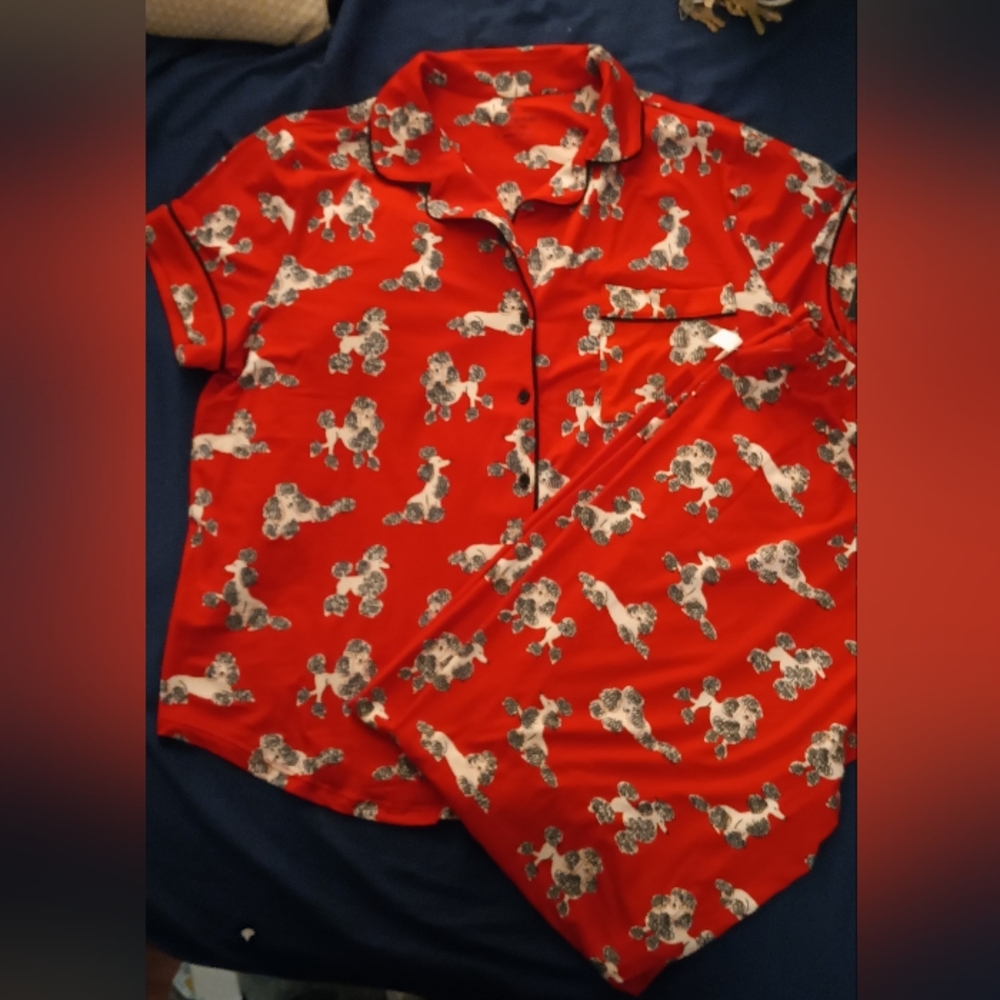 Red Poodle Print Pajama Set